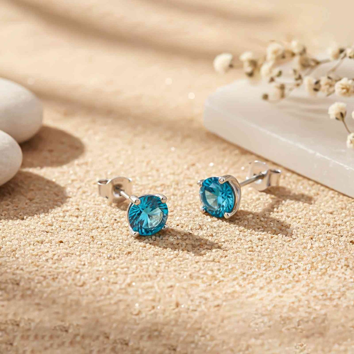 Silver Blue Topaz Push Back Stud Earrings