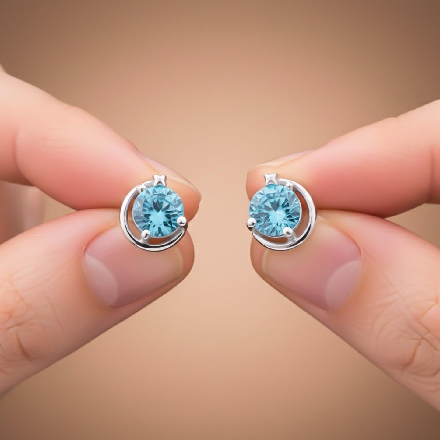 Silver Round Blue Topaz Stud Earring