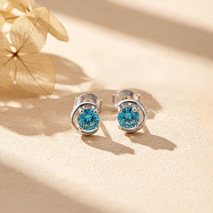 Silver Round Blue Topaz Stud Earring
