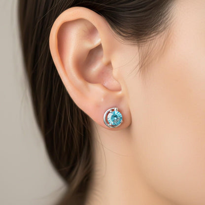 Silver Round Blue Topaz Stud Earring