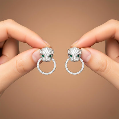 Silver Panther Face Shape Hoop Earring