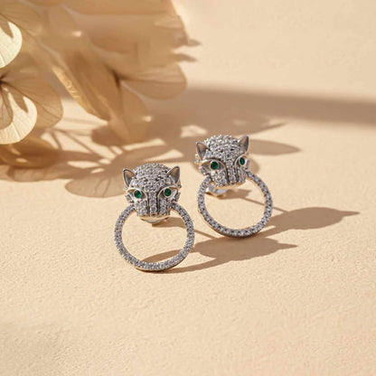 Silver Panther Face Shape Hoop Earring