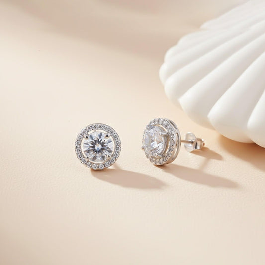 Sterling Silver Halo Stud Earrings