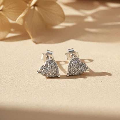Silver Heart Cluster Stud Earrings