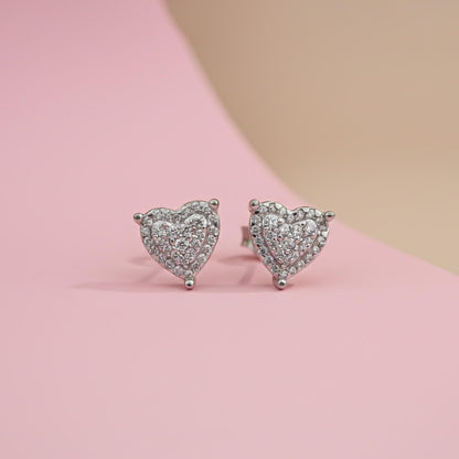 Silver Heart Cluster Stud Earrings