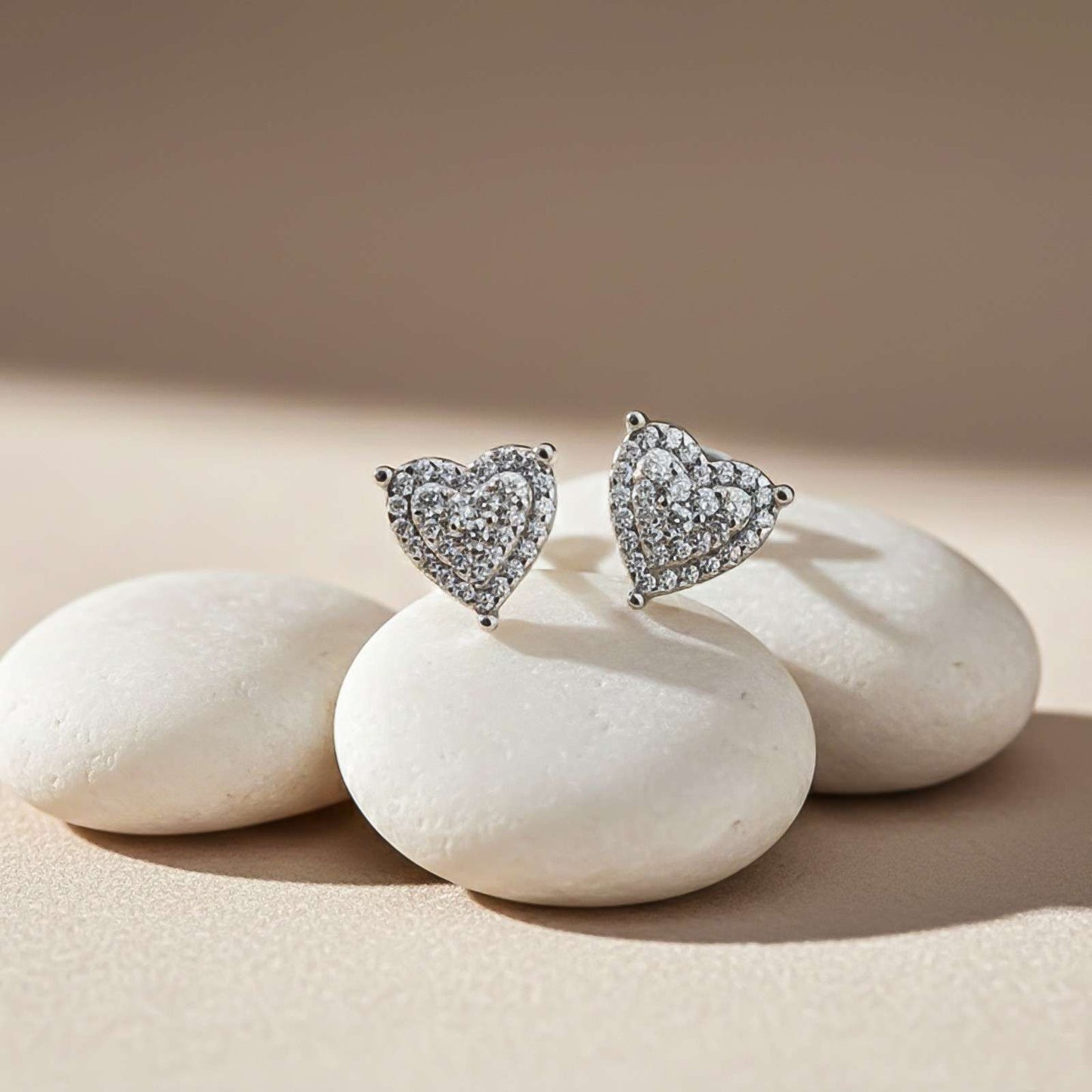 Silver Heart Cluster Stud Earrings