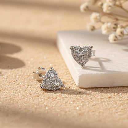 Silver Heart Cluster Stud Earrings