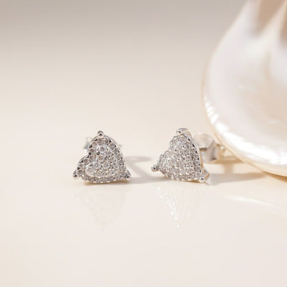 Silver Heart Cluster Stud Earrings