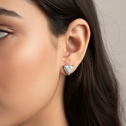 Silver Heart Cluster Stud Earrings