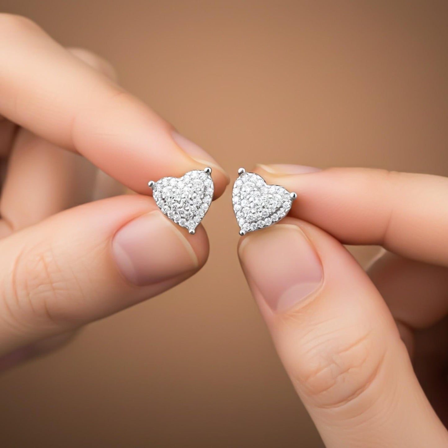 Silver Heart Cluster Stud Earrings