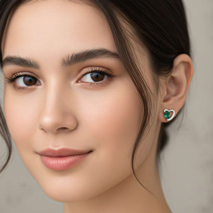 Silver Green Emerald Heart Love Stud