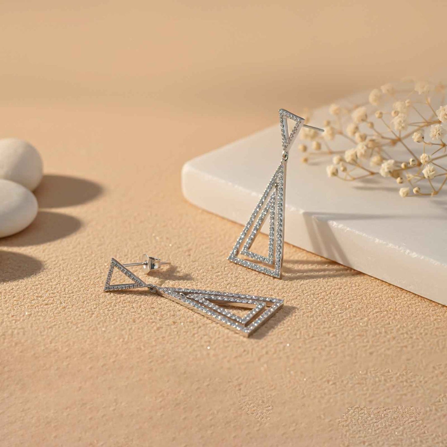 Silver Triangle Dangle Drop Earrings