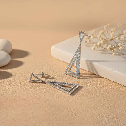 Silver Triangle Dangle Drop Earrings