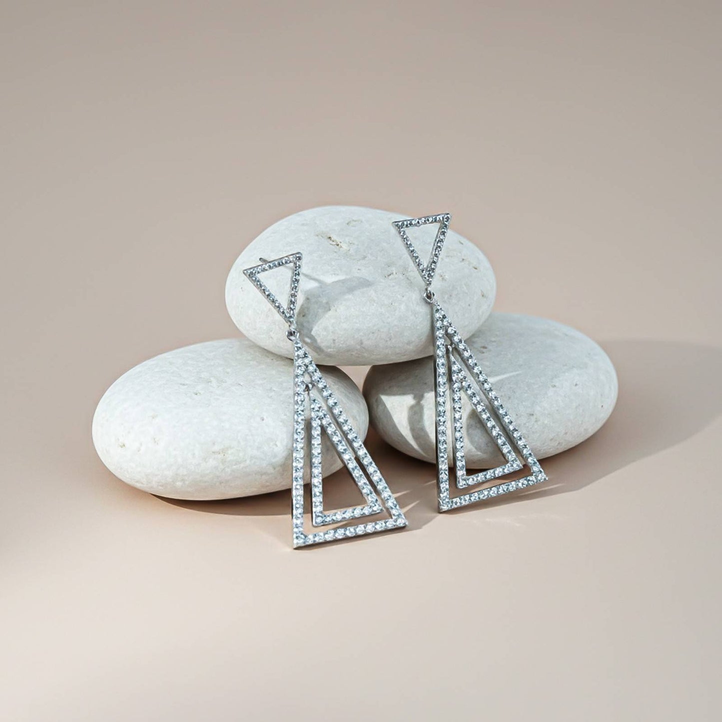 Silver Triangle Dangle Drop Earrings