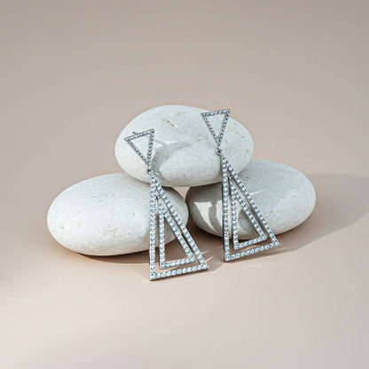Silver Triangle Dangle Drop Earrings