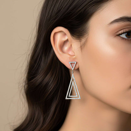 Silver Triangle Dangle Drop Earrings
