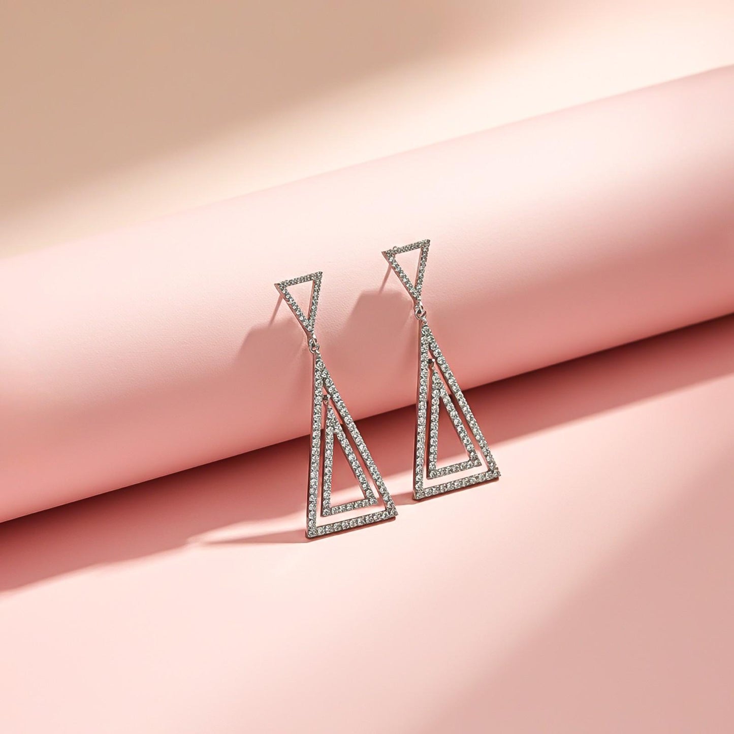 Silver Triangle Dangle Drop Earrings