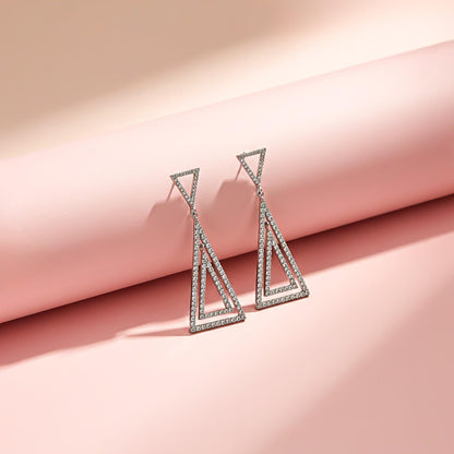 Silver Triangle Dangle Drop Earrings