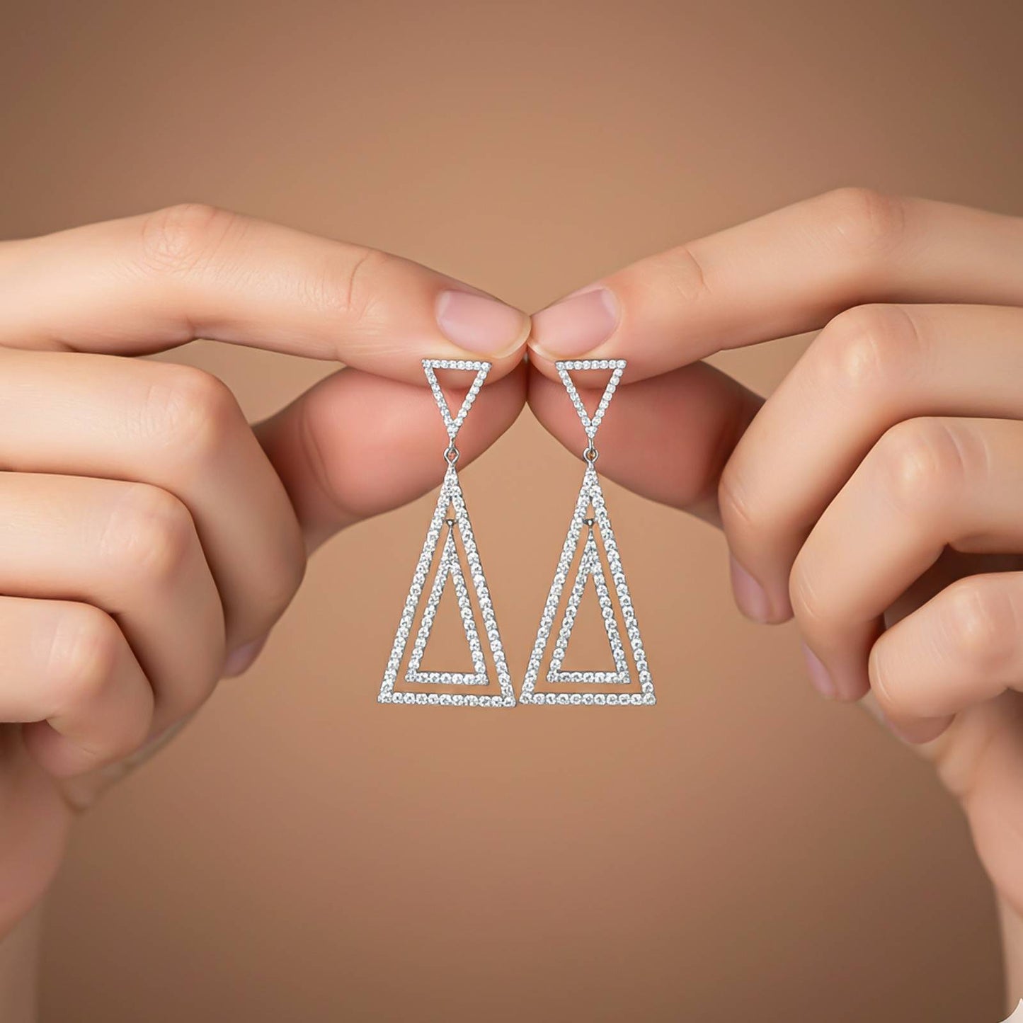 Silver Triangle Dangle Drop Earrings