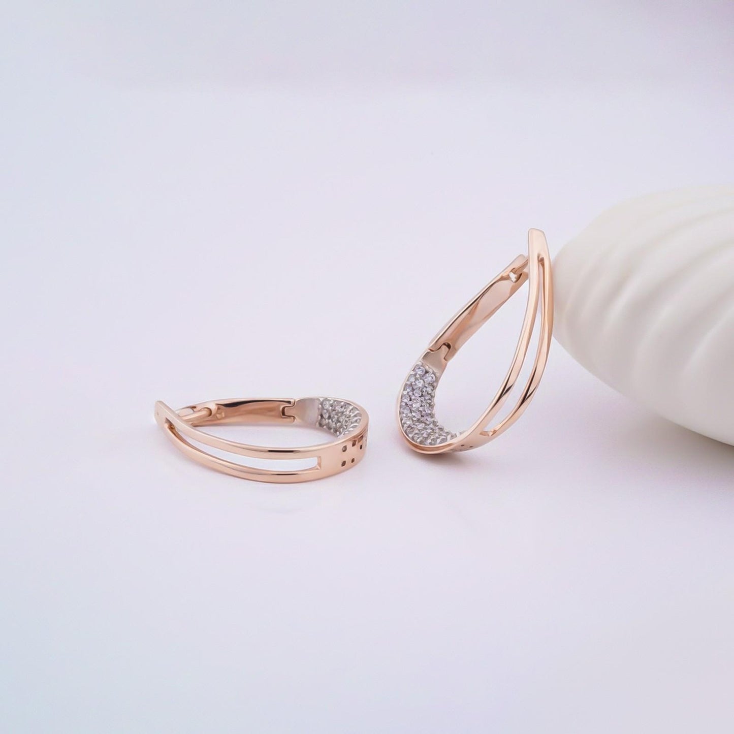Rose Gold Cubic Zirconia Huggie Hoop Earrings