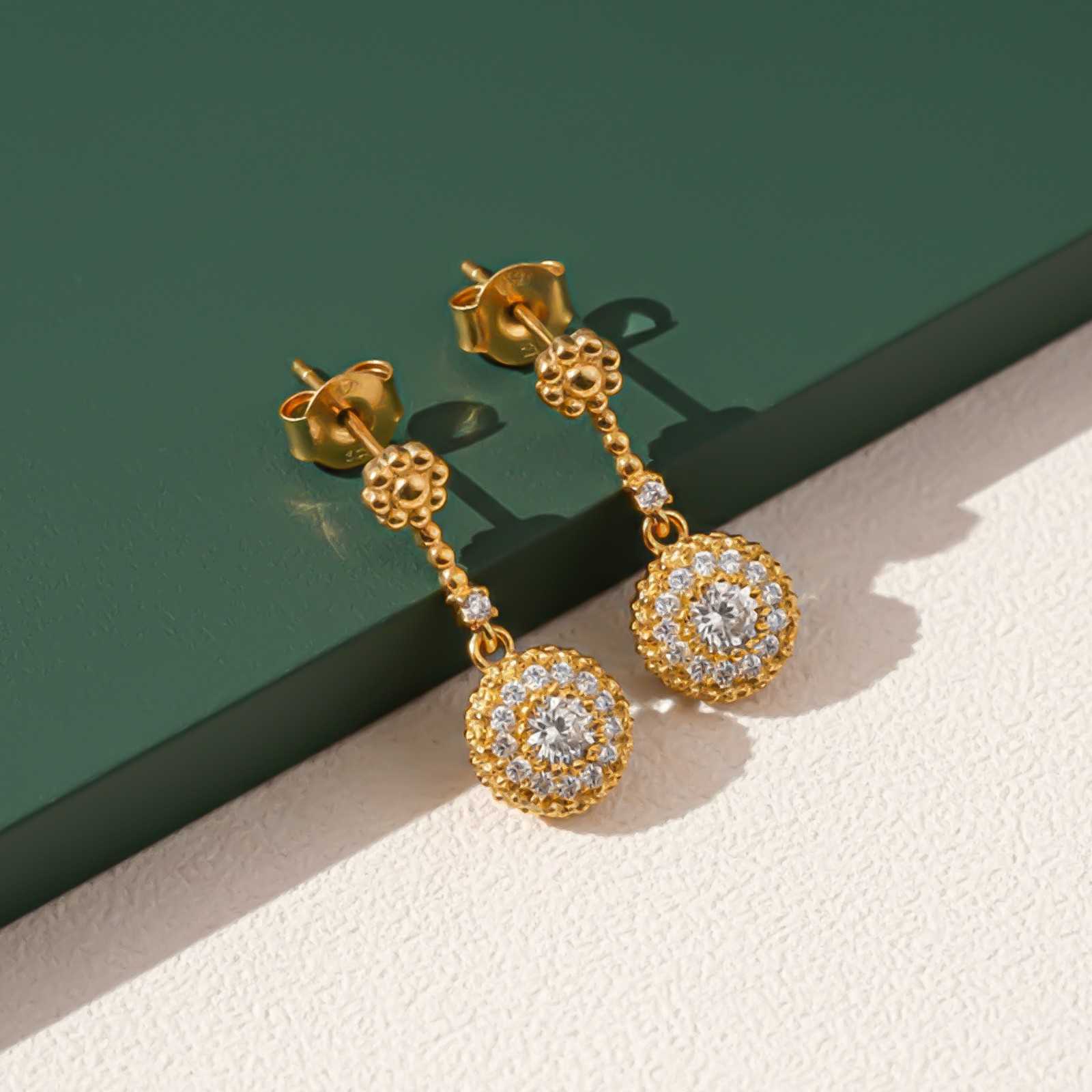 Silver Floral Halo Drop Earrings