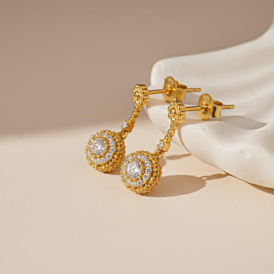 Silver Floral Halo Drop Earrings