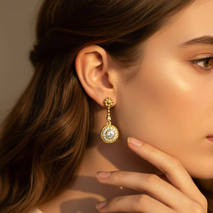 Silver Floral Halo Drop Earrings