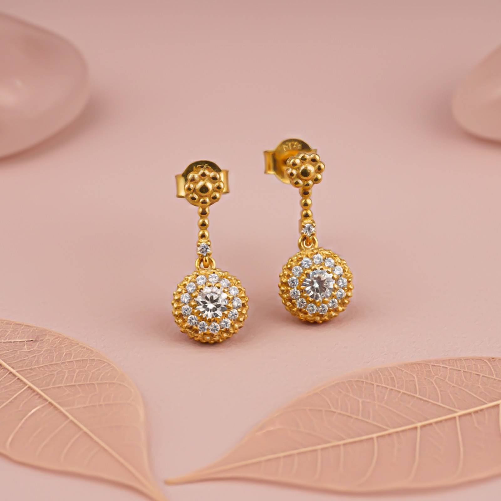Silver Floral Halo Drop Earrings