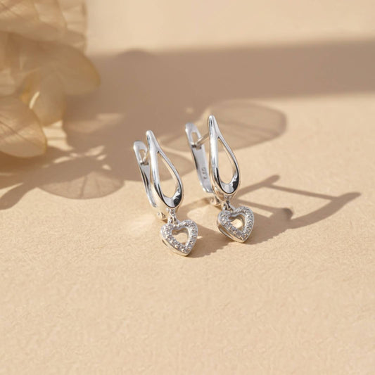 Sterling Silver Heart Drop Silver Earrings