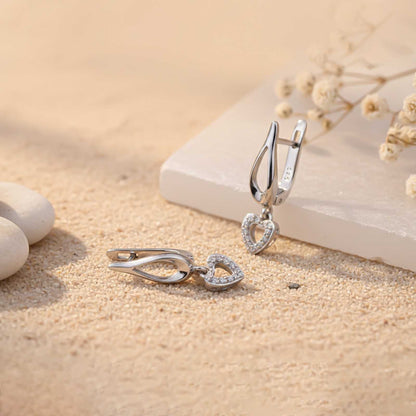 Sterling Silver Heart Drop Silver Earrings