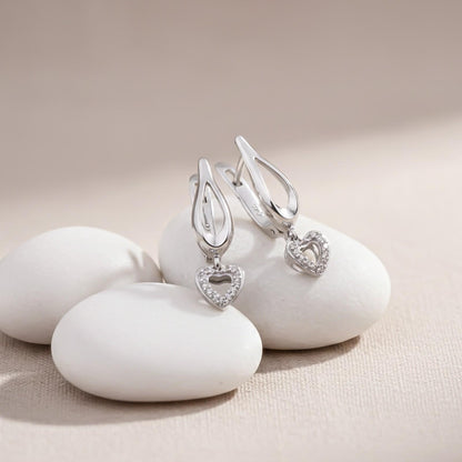 Sterling Silver Heart Drop Silver Earrings