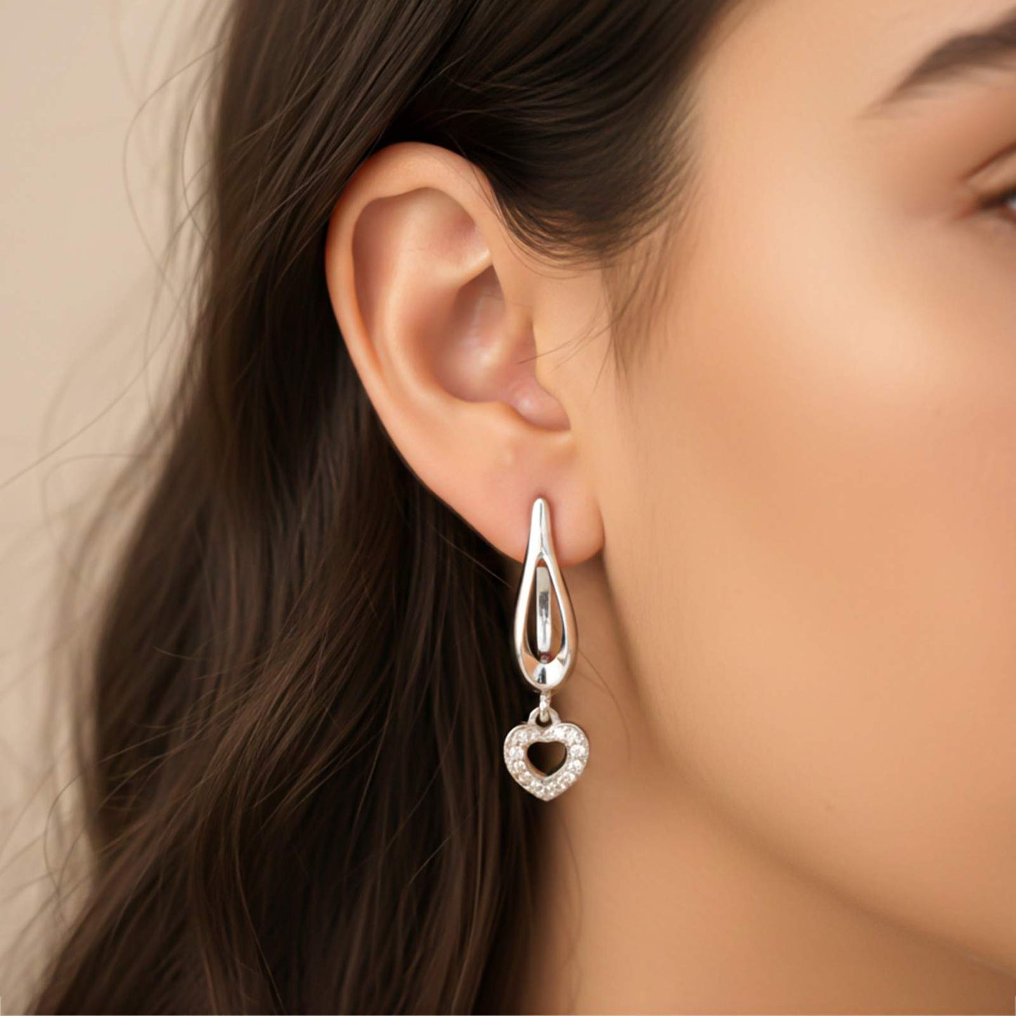 Sterling Silver Heart Drop Silver Earrings