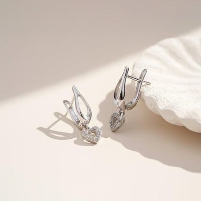 Sterling Silver Heart Drop Silver Earrings