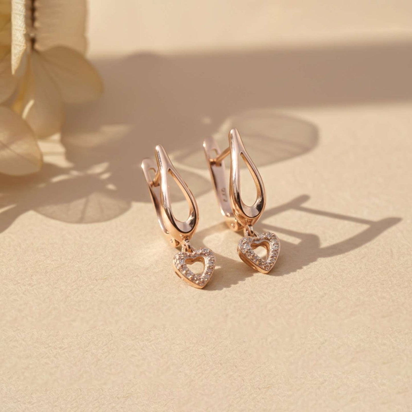 Sterling Silver Heart Drop Rose Gold Earrings