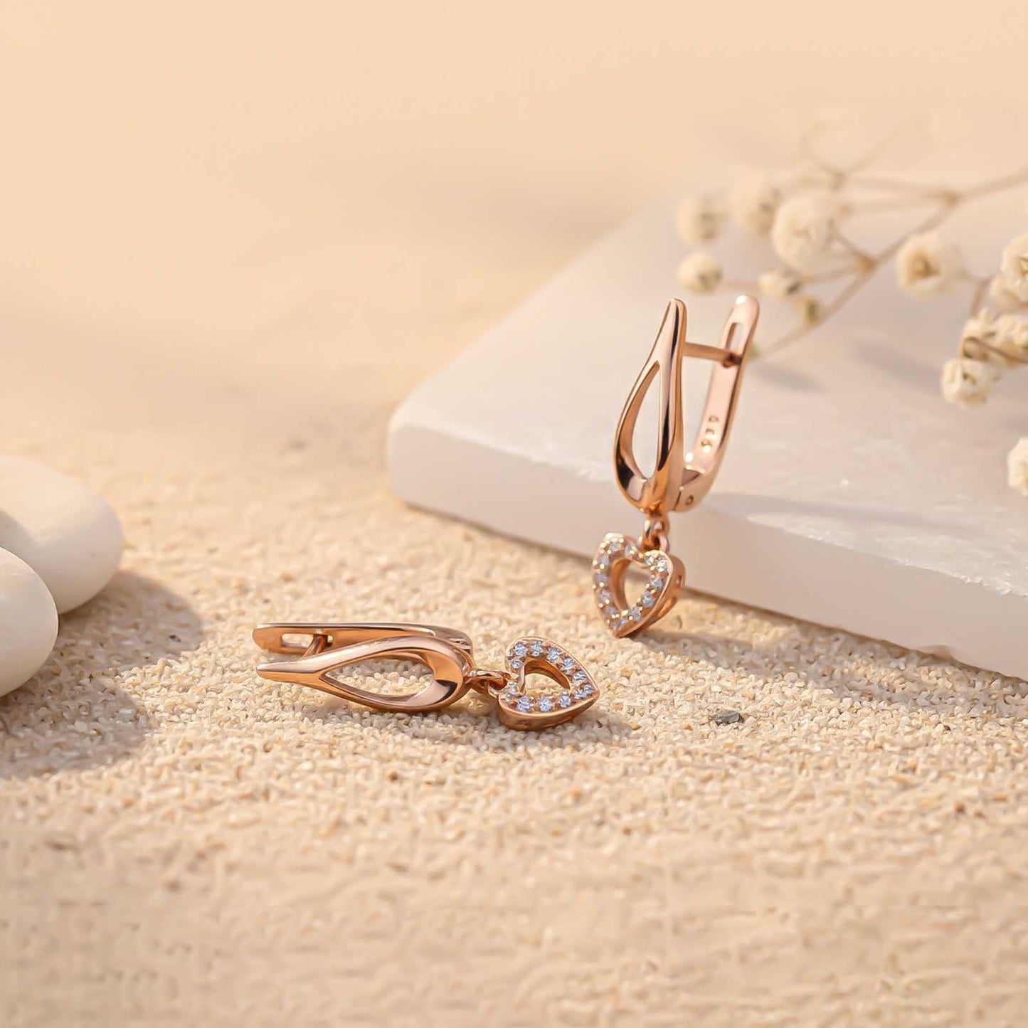 Sterling Silver Heart Drop Rose Gold Earrings