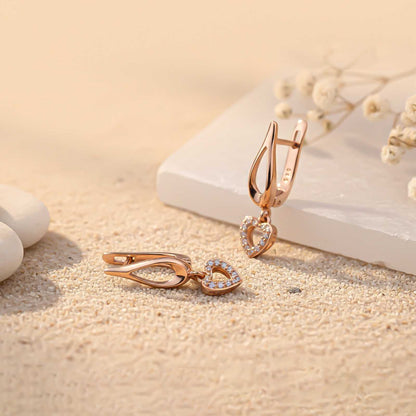 Sterling Silver Heart Drop Rose Gold Earrings