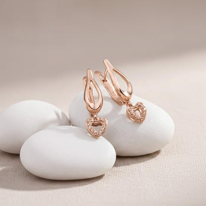 Sterling Silver Heart Drop Rose Gold Earrings