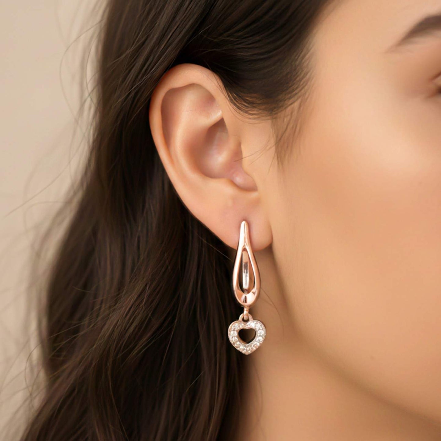 Sterling Silver Heart Drop Rose Gold Earrings
