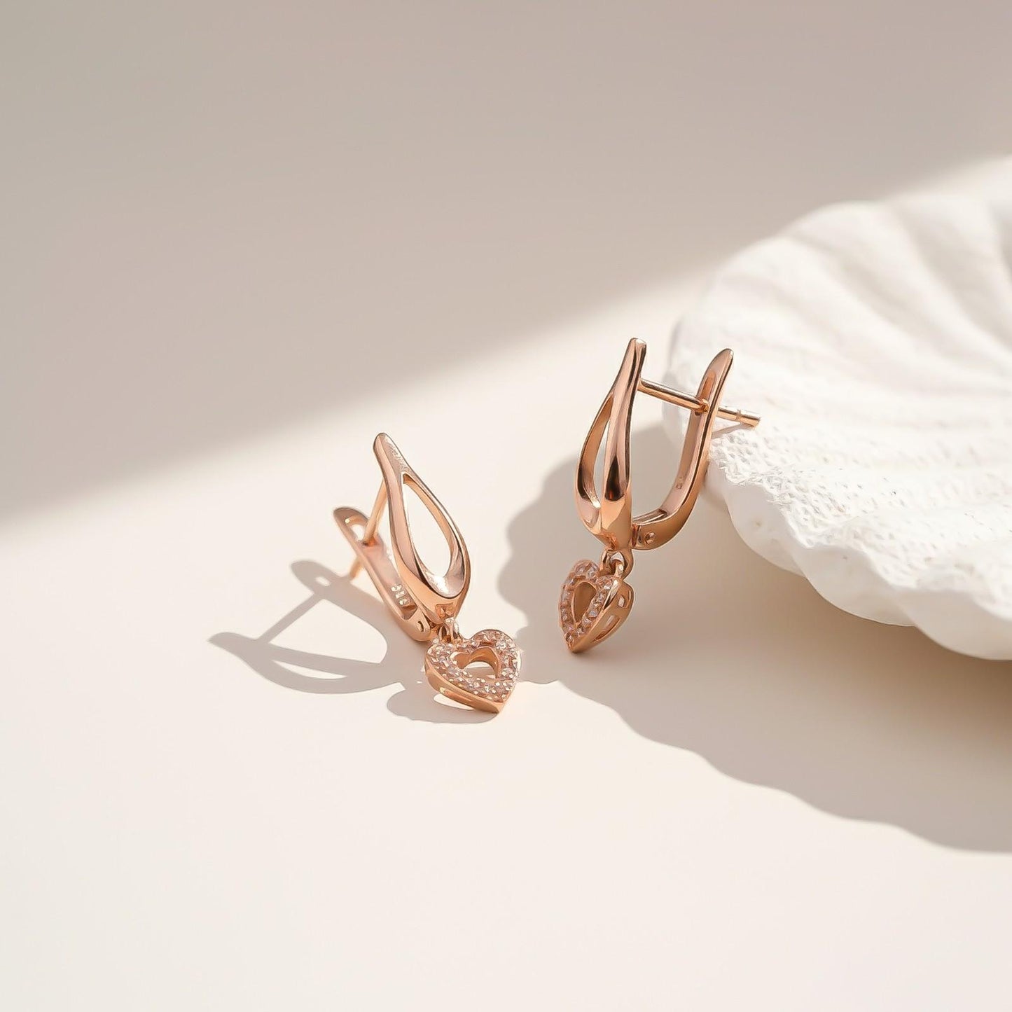 Sterling Silver Heart Drop Rose Gold Earrings