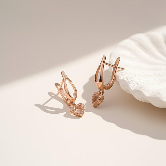 Sterling Silver Heart Drop Rose Gold Earrings