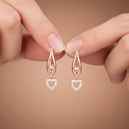 Sterling Silver Heart Drop Rose Gold Earrings