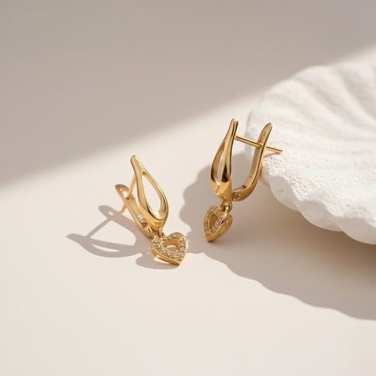 Sterling Silver Heart Drop Gold Earrings