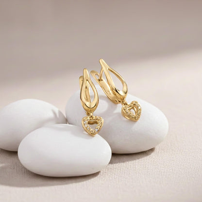 Sterling Silver Heart Drop Gold Earrings
