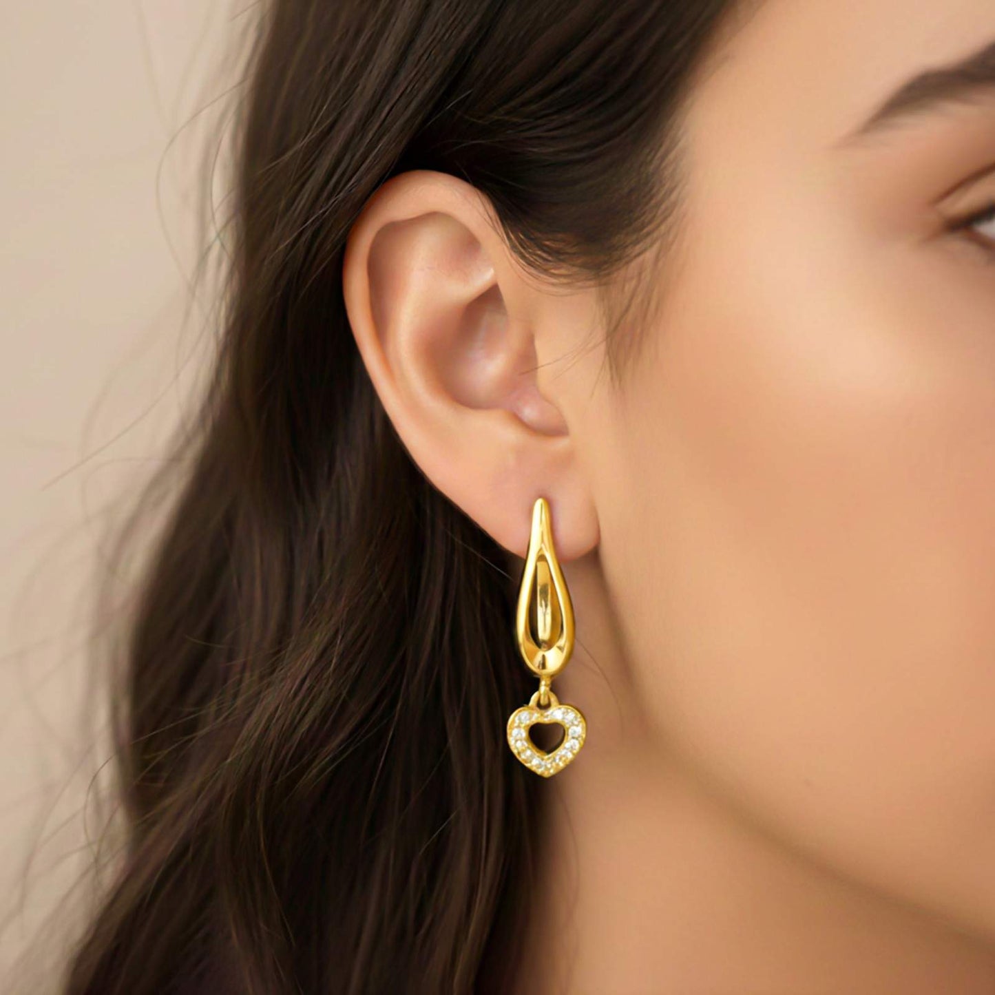 Sterling Silver Heart Drop Gold Earrings