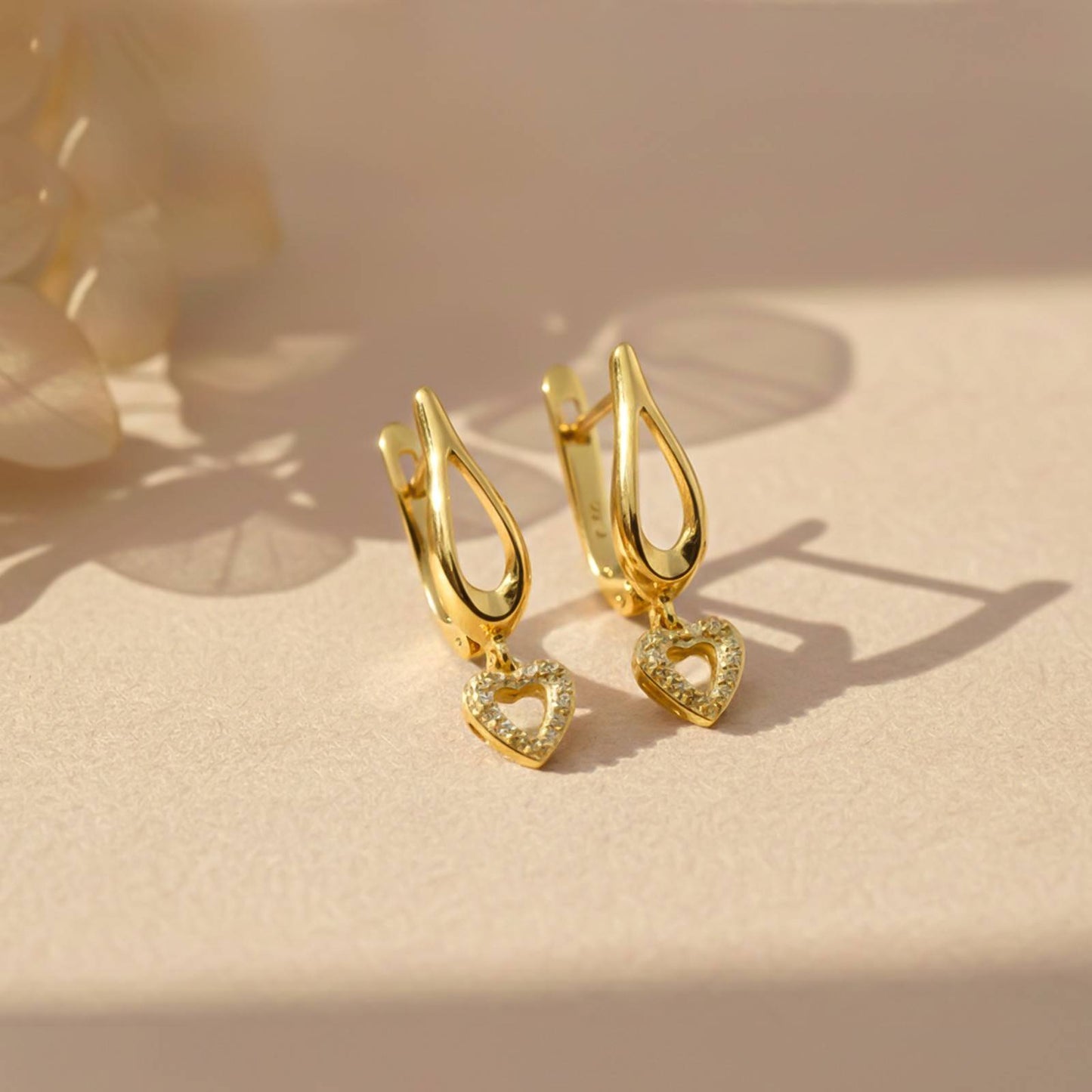 Sterling Silver Heart Drop Gold Earrings