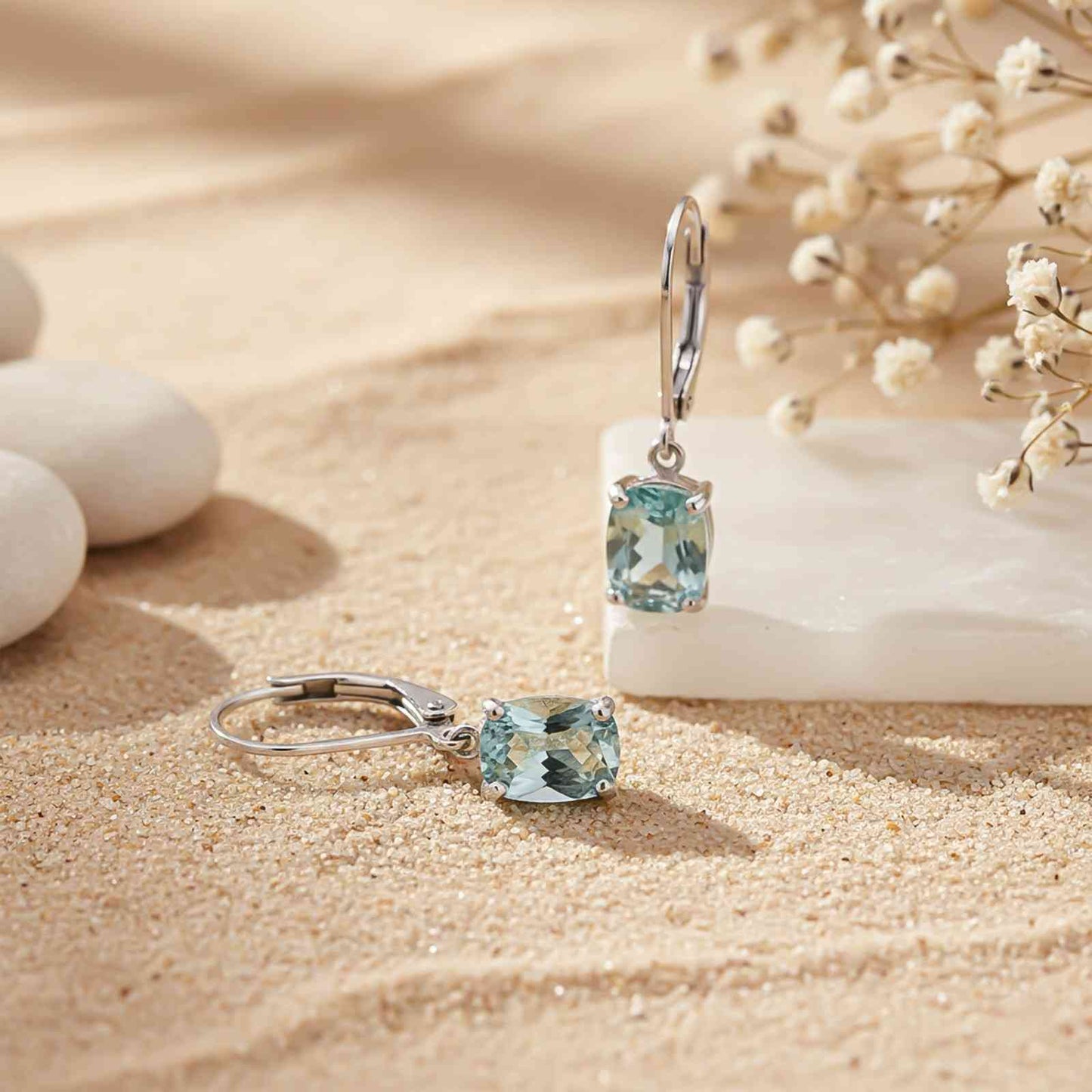 Silver Aqua Blue Drop Earrings
