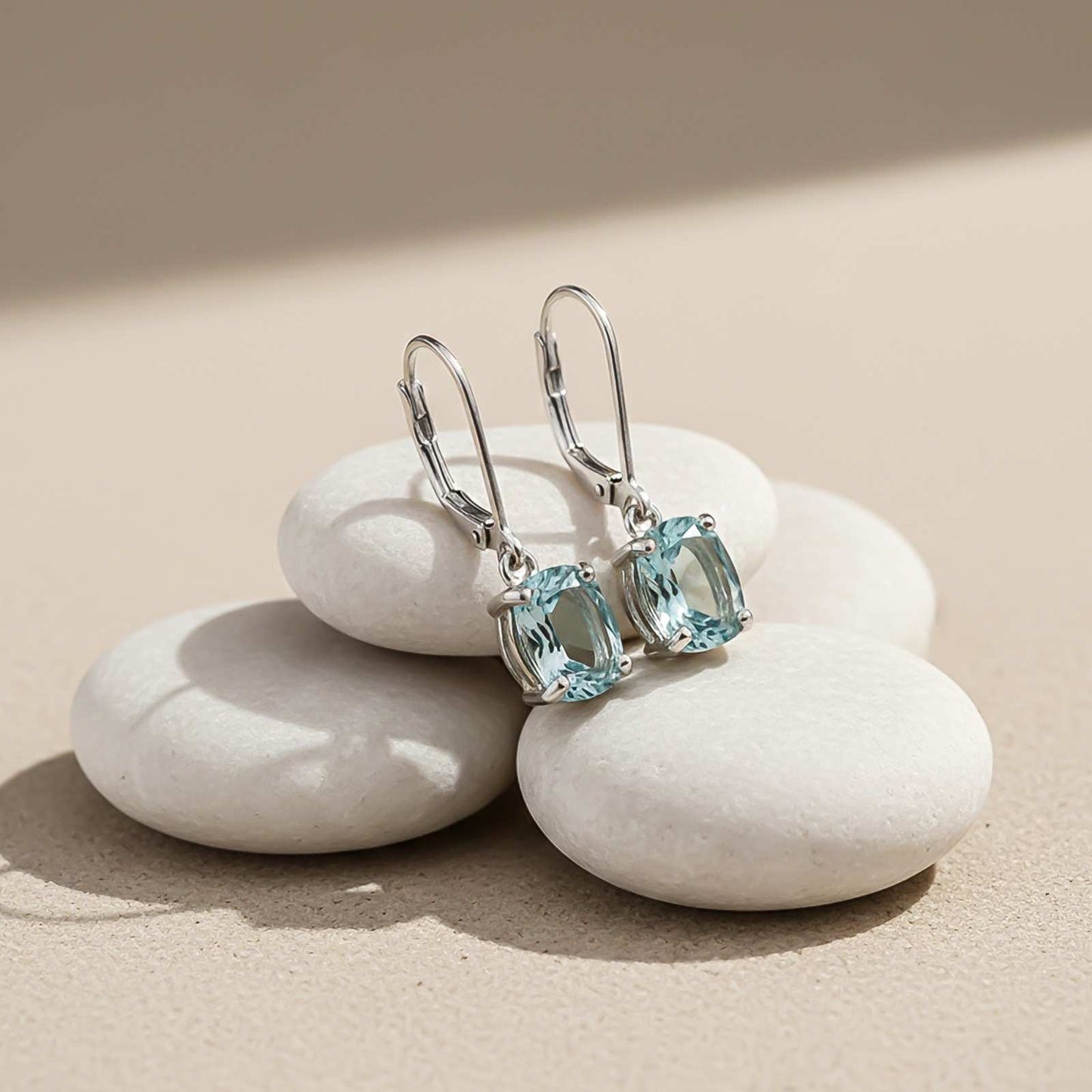 Silver Aqua Blue Drop Earrings