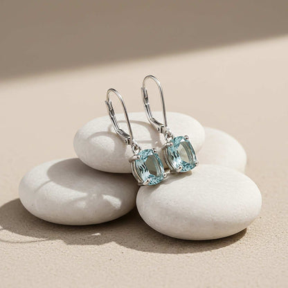 Silver Aqua Blue Drop Earrings