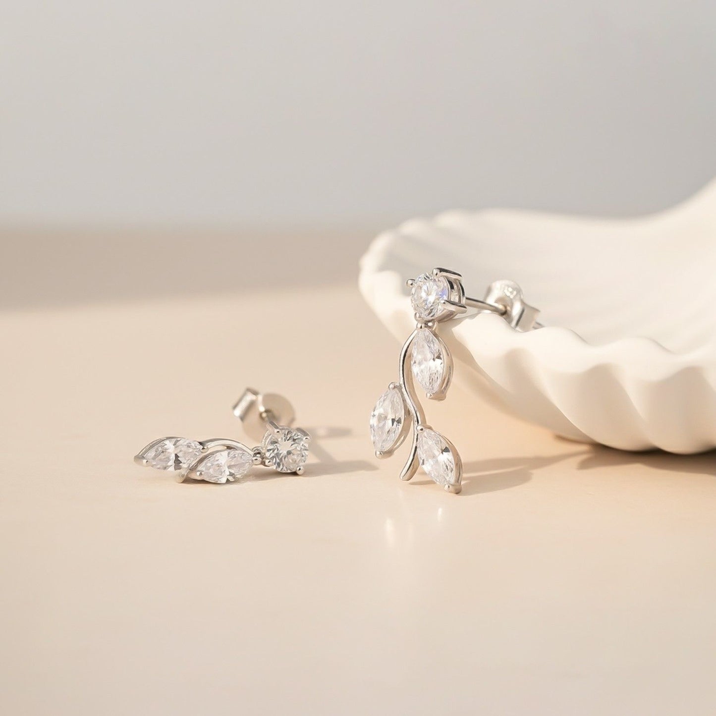 Silver Lush Leafy Stud Earrings