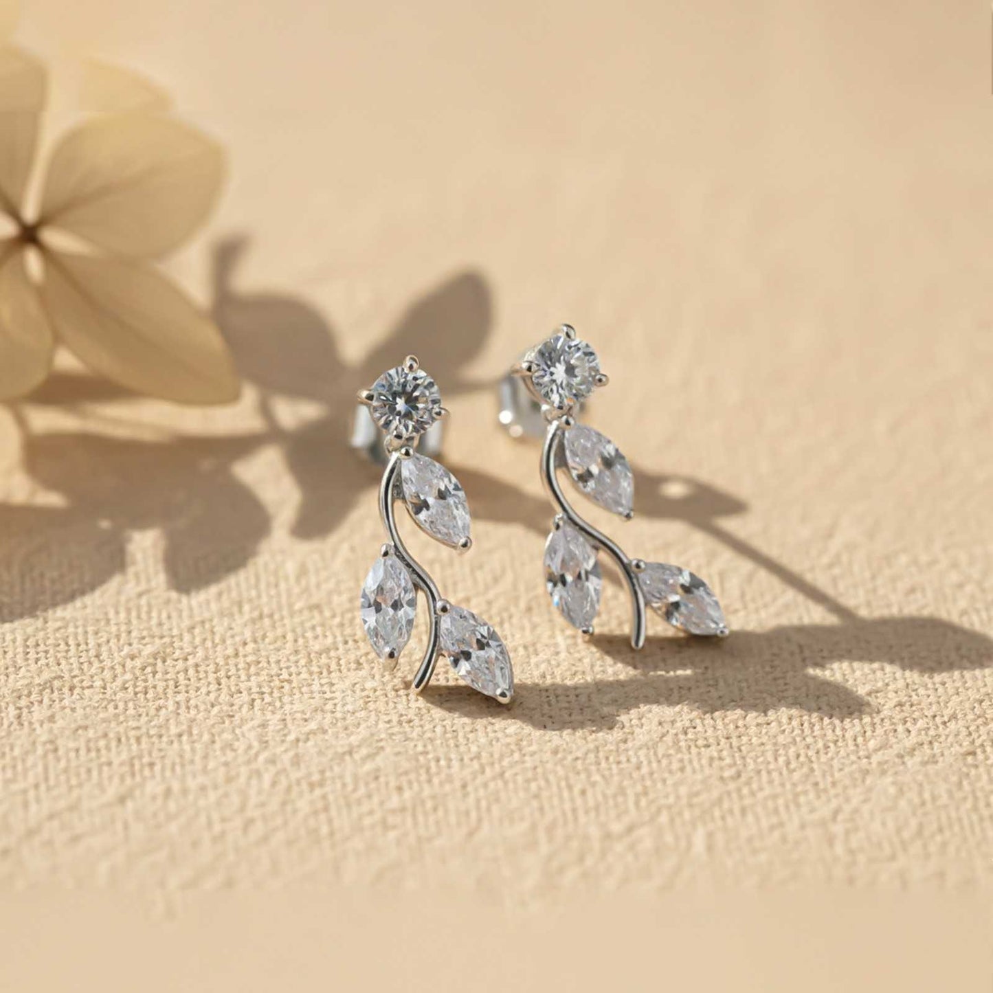 Silver Lush Leafy Stud Earrings